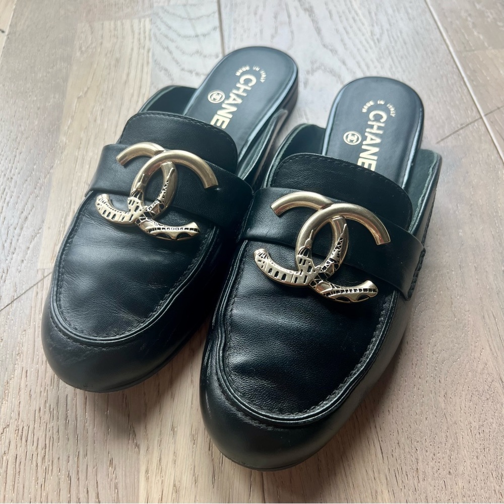 Chanel Black Lambskin Mules